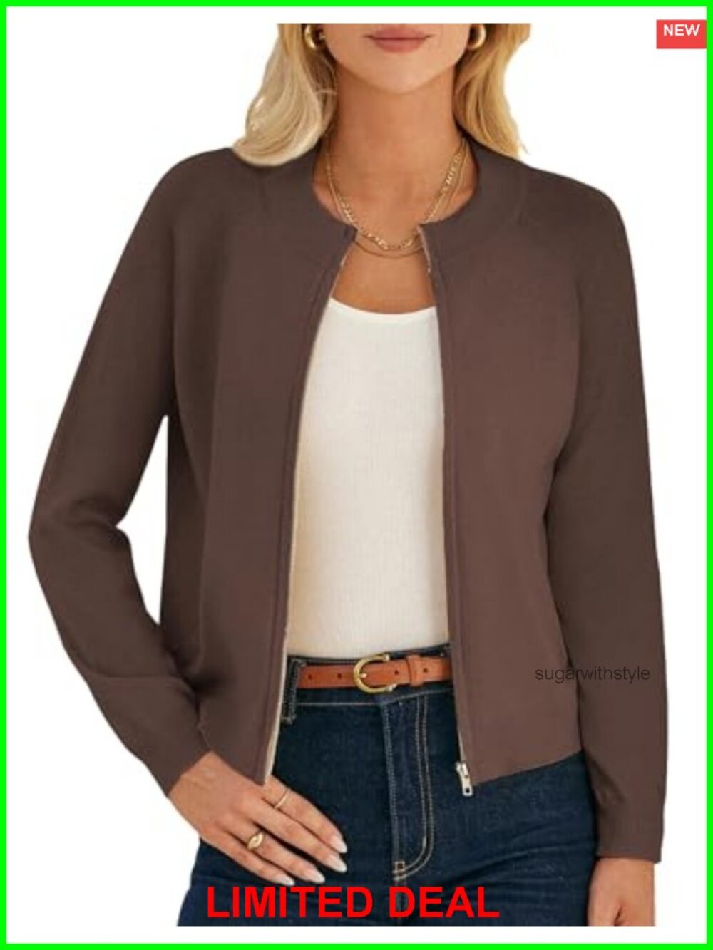 Womens Long Sleeve Zip Up Cardigan Lightweight Knitted Sweater Jacket